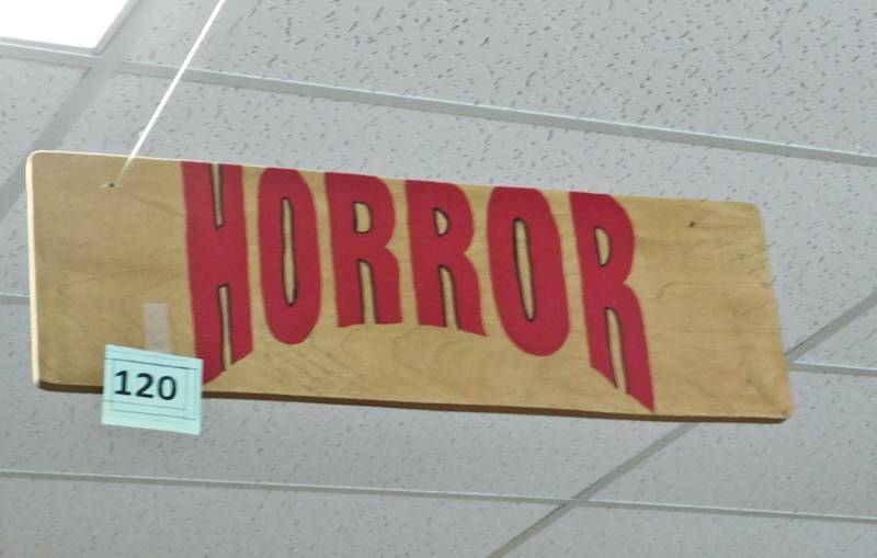 Wooden Bookstore Genere Sign