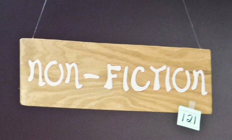 Wooden Bookstore Genere Sign