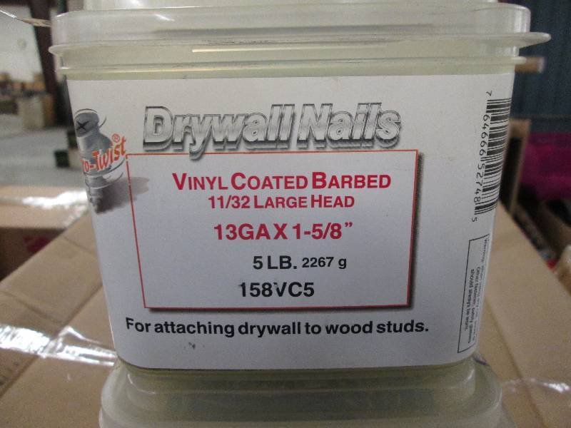 lot 143 image: 3 5lb containers of nails vinyl coa...