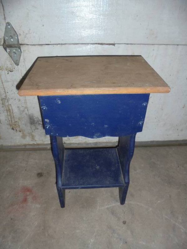 Blue Wood Side Table, 25x16x11