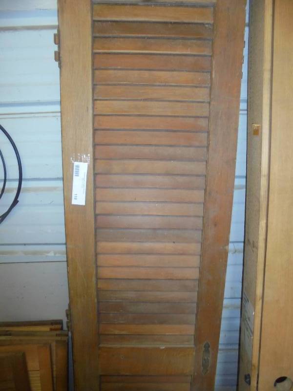 Pair - Wood Louvered Doors, 82x18, 1 broke on bottom