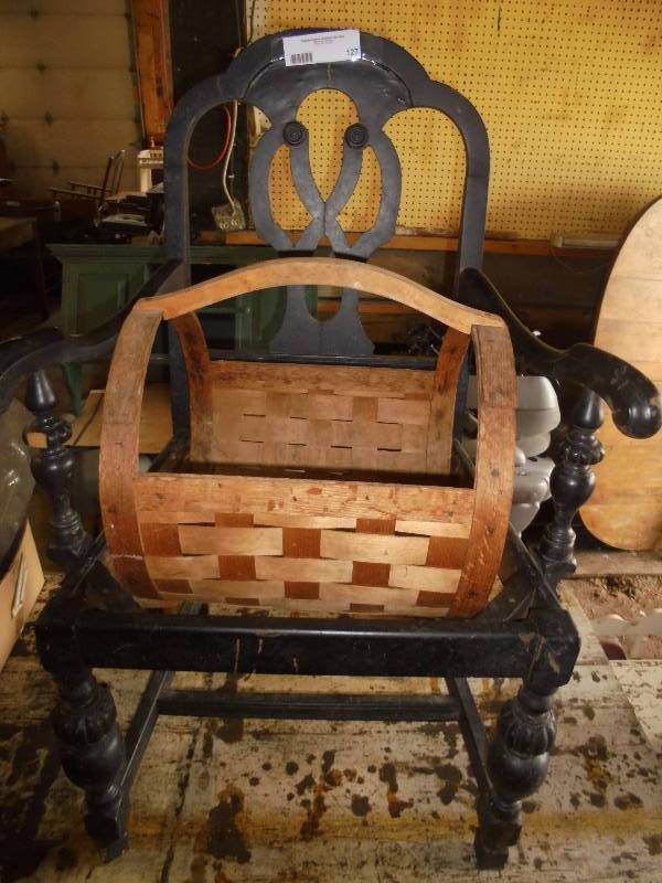 Lot - Ornate Wood Chair, Round Table Magazine Holder