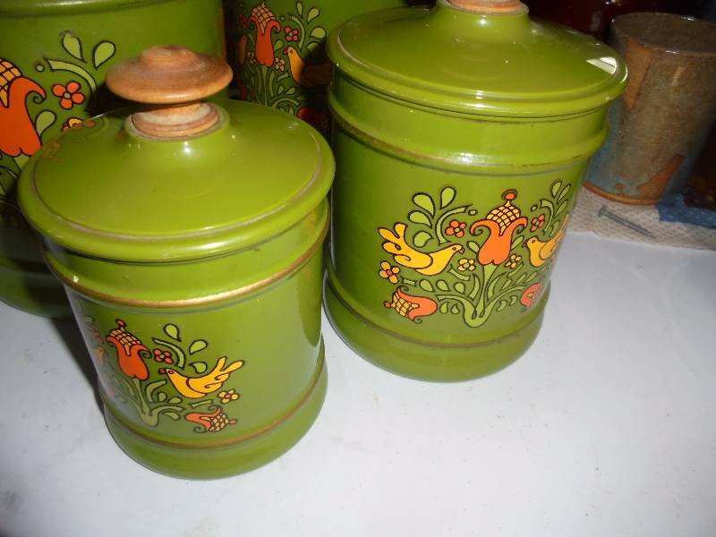Lot - Vintage Metal Green Canister Set