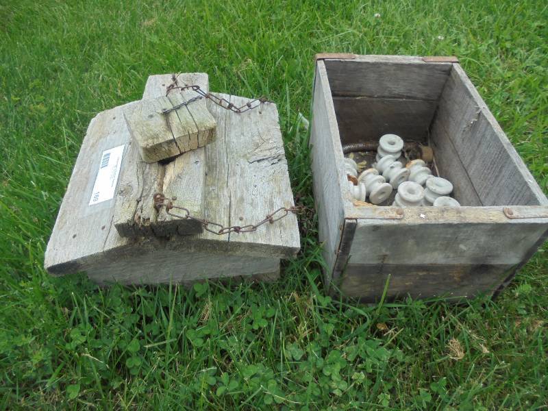 Lot - Birdfeeder, Wood box with Porcelain Insulators