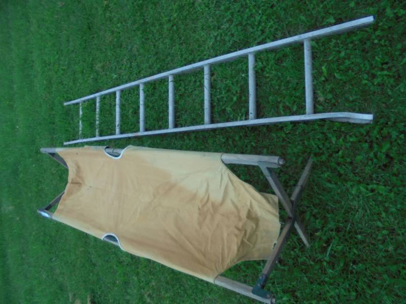 Lot - Vintage Cot & Ladder