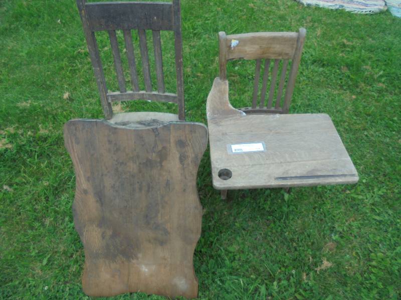 Lot - Wood Desk, Walnut Table Top, Chair