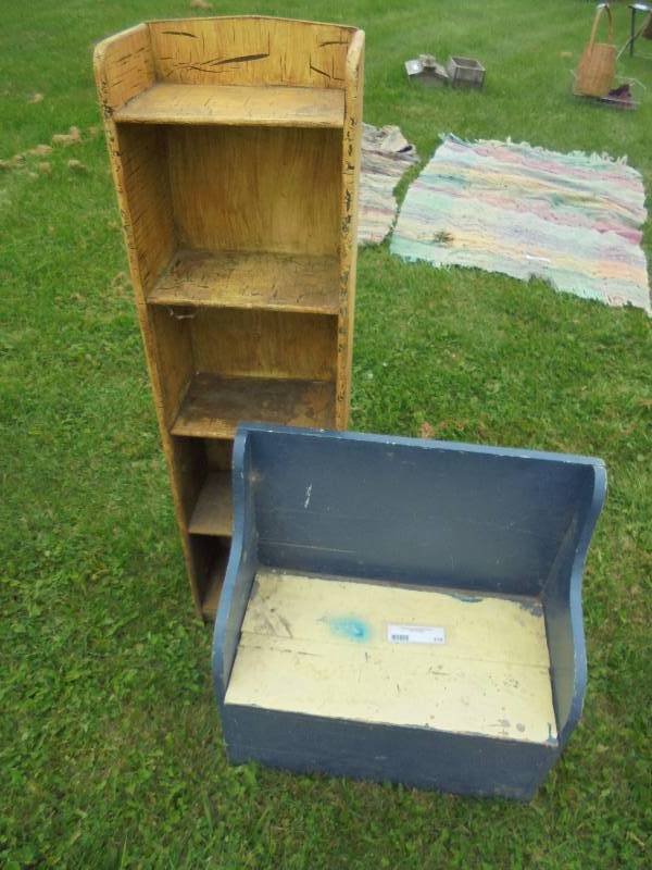 Lot - Wood Bench & Shelf
