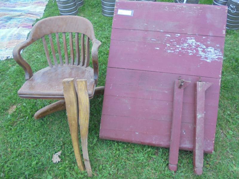 Lot - Wood Heavy Duty Office Chair, Red Table
