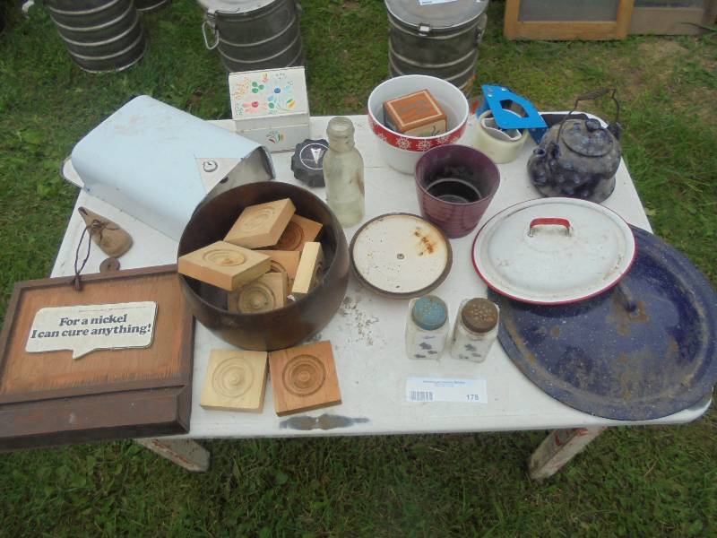 Enamel Top Childs Table wMisc Content