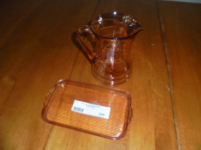 Pink Glass Pitcher & Serving Dish