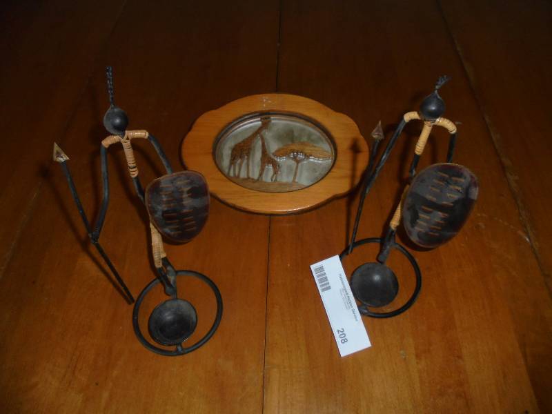 Lot - Tribal Candleholders, Giraffe Mirror