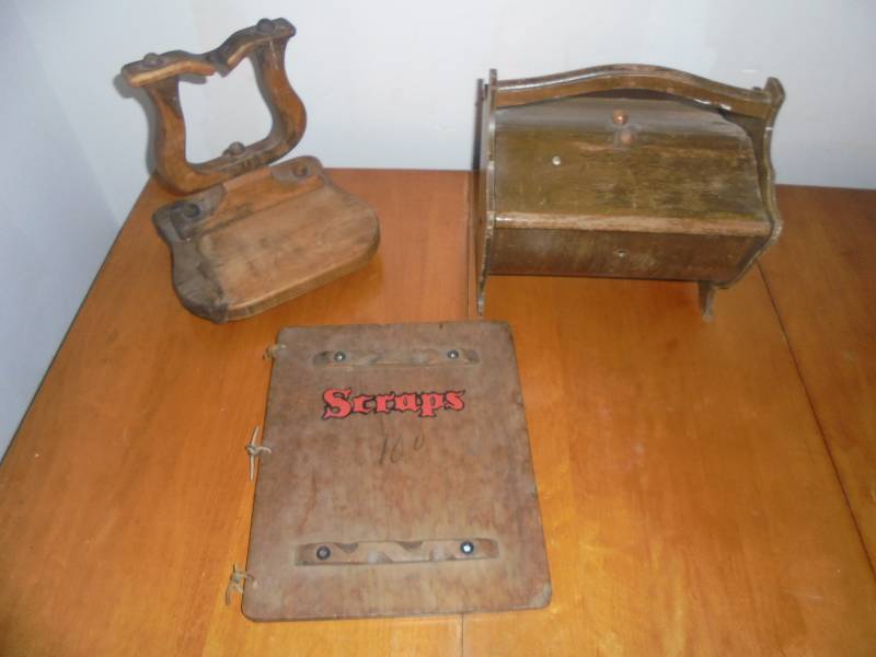 Lot - Sewing Box, Wood Scrap Book, etc