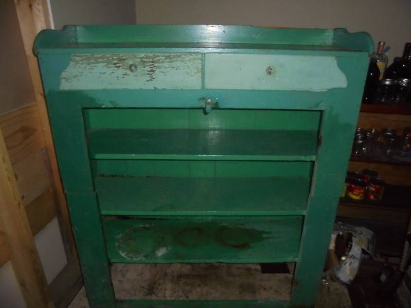 2 Pc Green Primitive Farmhouse HutchCupboard.