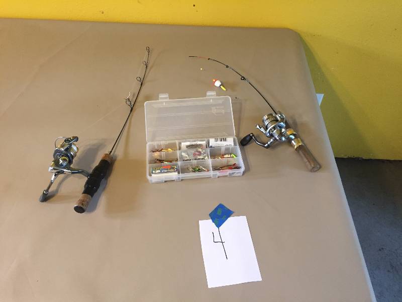 lot 4 image: ICE FISHING POLES AND A BUNCH OF TACKLE