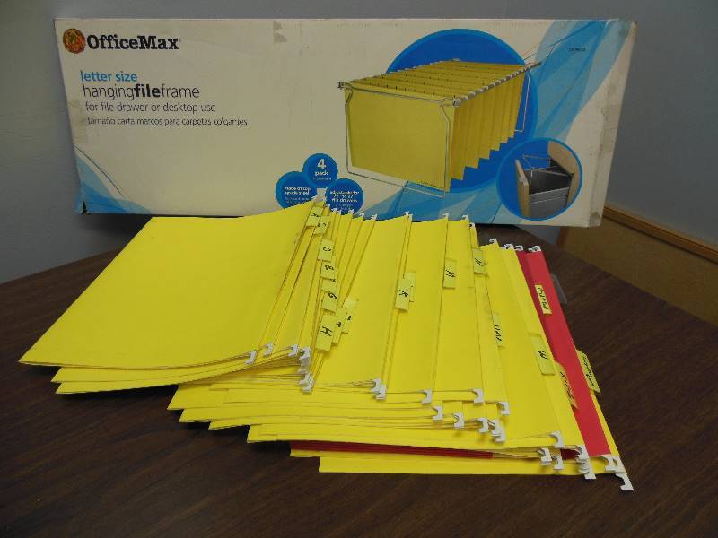 lot 37 image: Letter size hanging file frame and hanging file folders