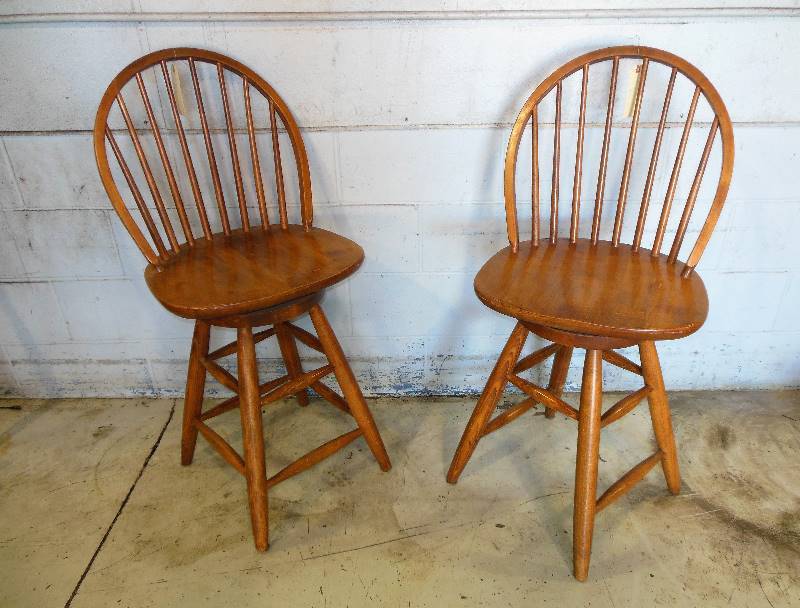 lot 151 image: Two LIPA Solid Wood Swivel Bar Stools made in Slovenia