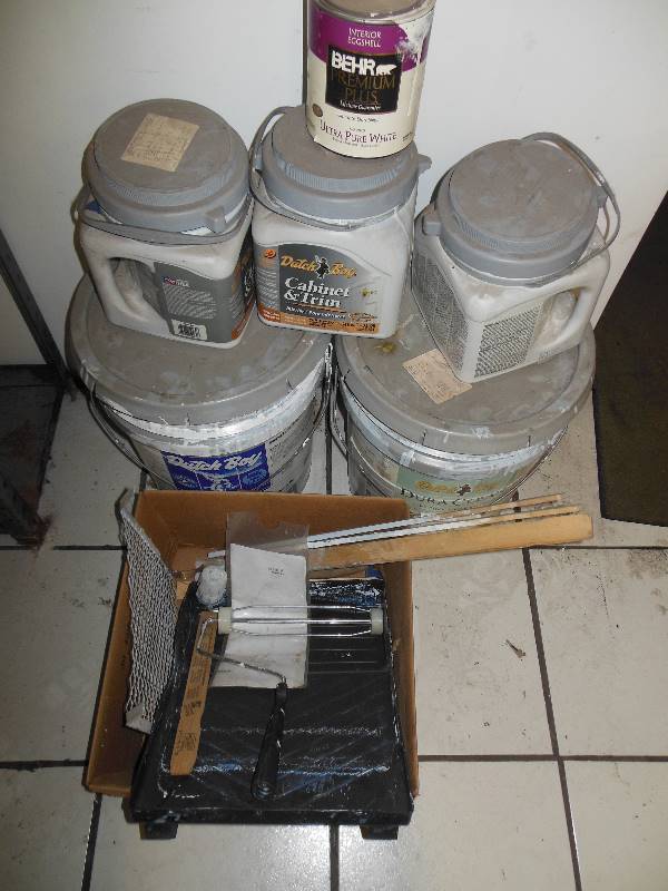 lot 199 image: Blue, White and Light Gray Themed Paint and Supplies