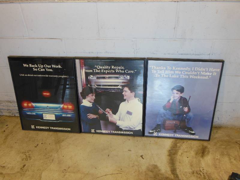 lot 77 image: 3 Kennedy Transmission Posters in Glass and Aluminum Frames