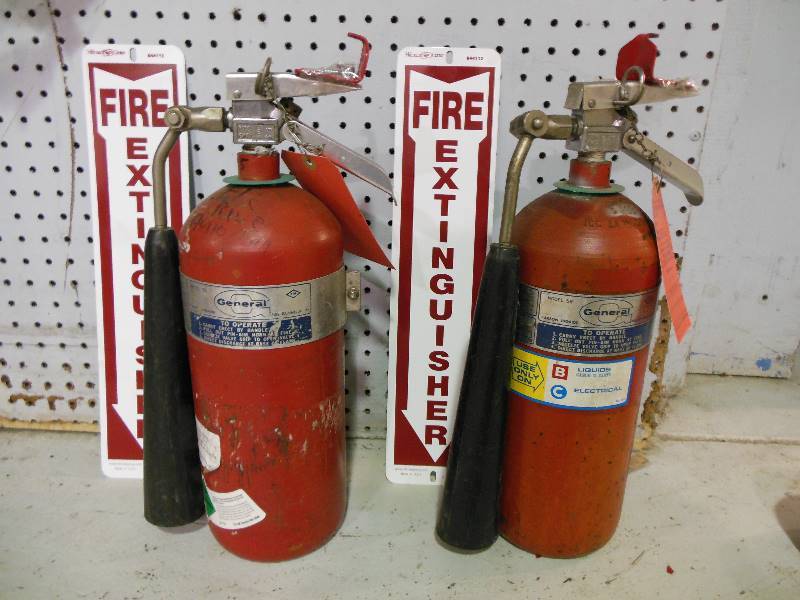 lot 94 image: Two General Fire Extinguishers and Signs