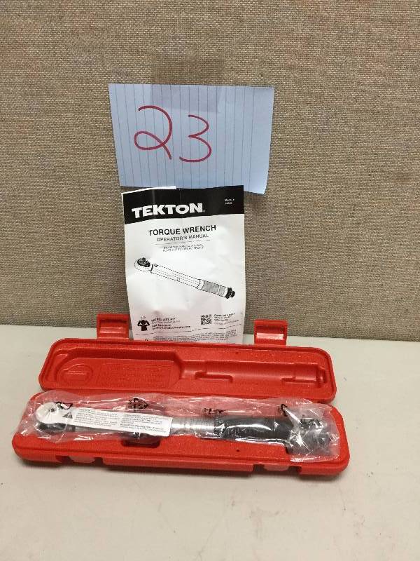 lot 23 image: Tekton Torque Wrench 14 Dual Range Open box never used-This items were canceled before they were shipped- Customer never touched the item