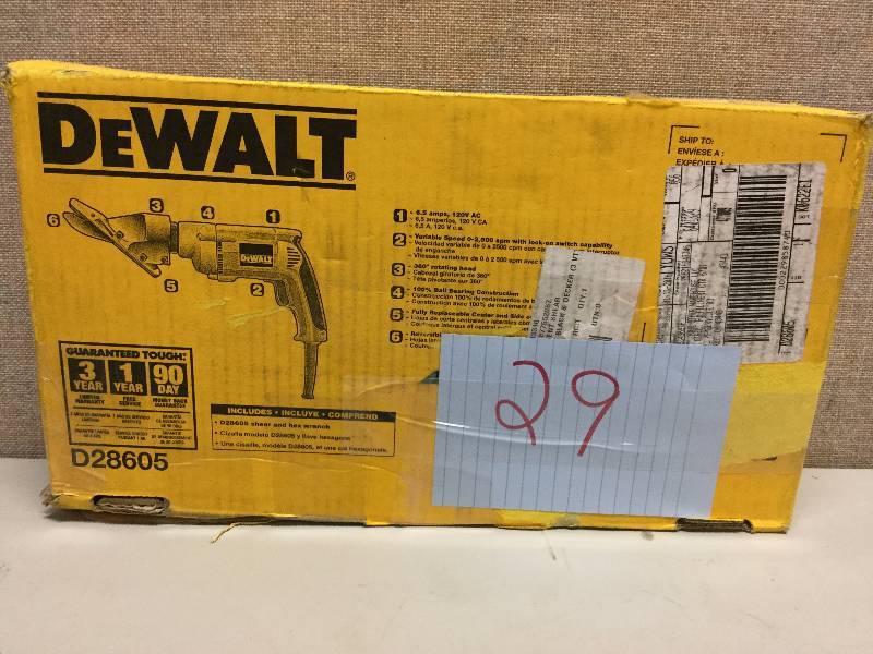 lot 29 image: Dewalt 516 in. Variable Speed Cement Shear D28605 New - This Item in from a Home Depot Online Load - This items were canceled before they were shipped- Customer never touched the item- Box is open