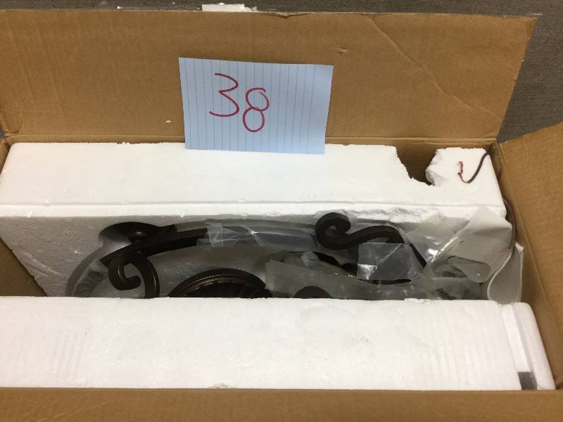 lot 38 image: Home Decorators (Fairview) Collection Heritage Bronze 3 Light Chandelier- Open Box Never used item