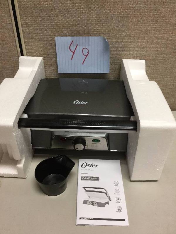 lot 49 image: Oster Dura Ceramic Panini Maker open box in like new condition