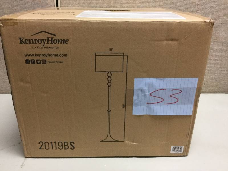 lot 53 image: Kenroy Home 20119BS Luella Floor Lamp, Brushed Steel with White and Clear Acryl - open Box New - Stock and actual photos have een used