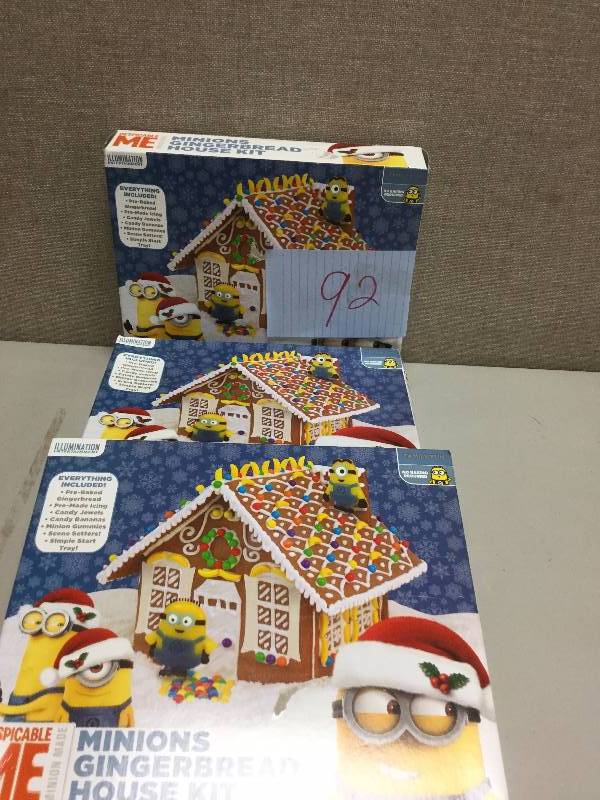 lot 92 image: Lot of 3 sealed Minions Gingerbread House Kits