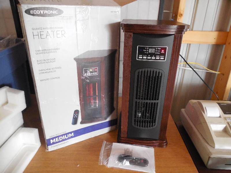 lot 10 image: 1500-Watt 3-Element Tower Infrared Electric Portable Heater with Remote Control