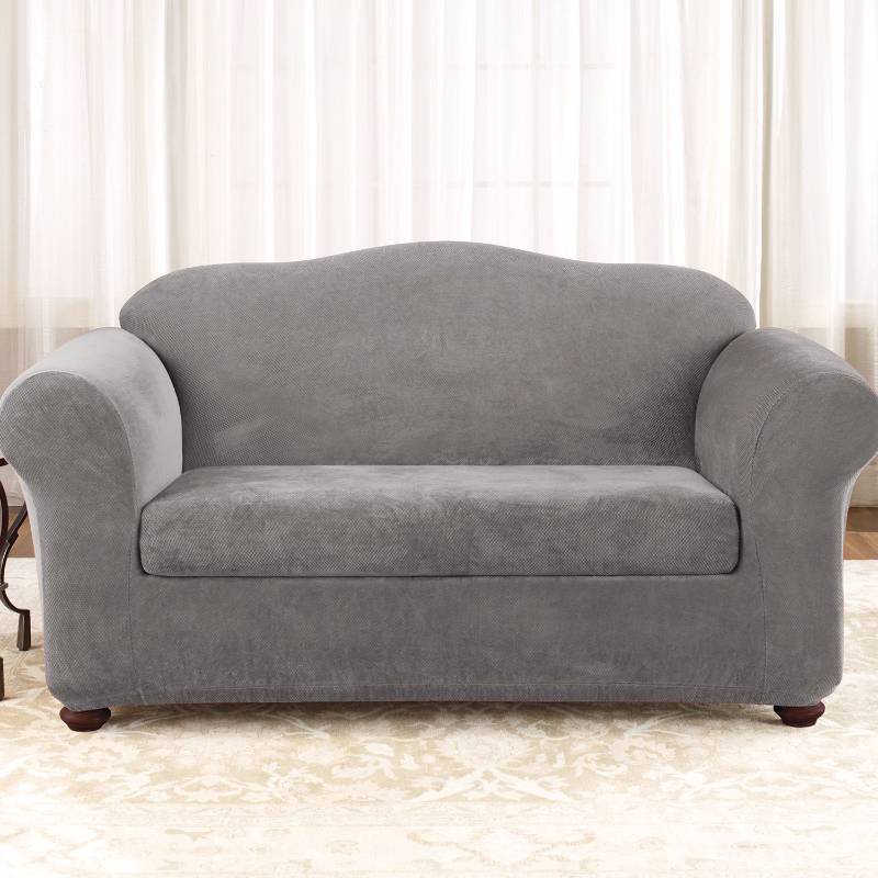 lot 51 image: Sure Fit Stretch Pique 2-pc Box Cushion Loveseat Slipcover