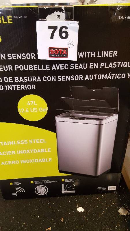 Sensible Eco Living Stainless Steel 47L 12.4 Gallon Motion Sensor Trash Can