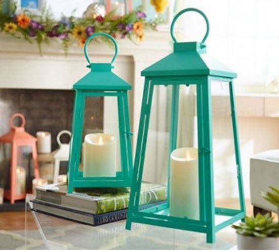 Luminara 18 Hampton Indoor Outdoor Lantern with Flameless Candle & Remote  - LAGOON (SHADES OF GREEN)