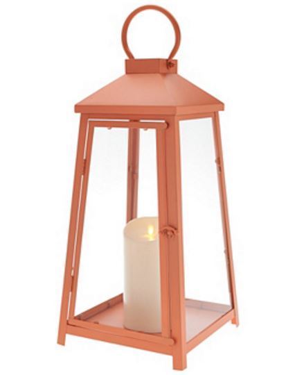 lot 139 image: Luminara 18 Hampton Indoor Outdoor Lantern with Flameless Candle & Remote  - CORAL