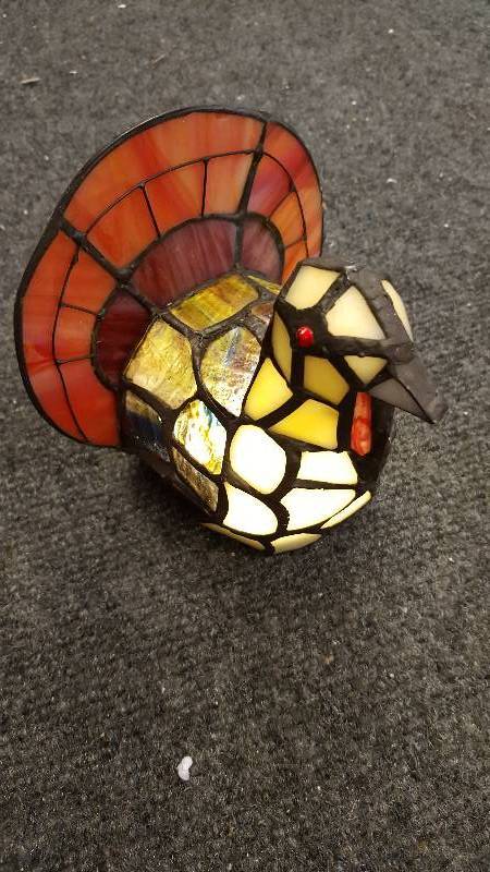 lot 11 image: Tiffany-Style Turkey Wireless LED Stained Glass Accent Lamp
