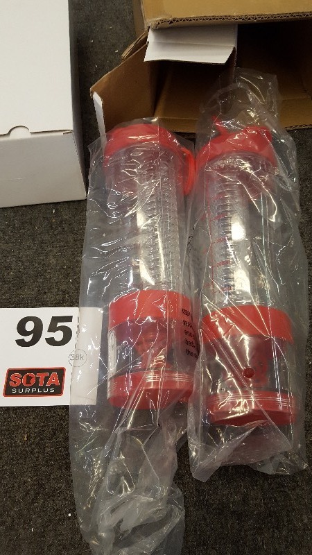 lot 95 image: Cooks Companion Set of Two 22 oz Mixer Bottles w Flavor Infusers & Storage Containers Red NEW