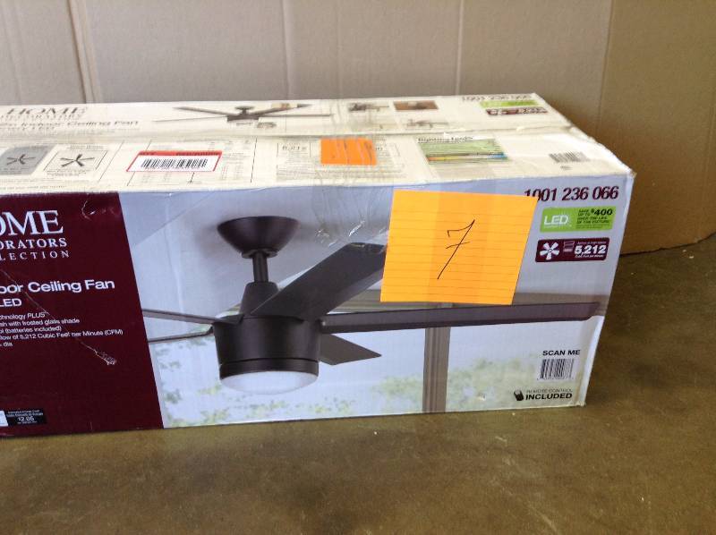 lot 7 image: Home Decorators Merwry 52 in. LED Indoor Matte Black Ceiling Fan includes remote control . This item has never been used it is in its original box