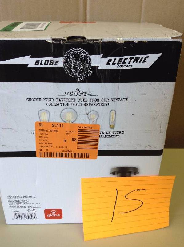 lot 15 image: Globe Electric 64846 1LGT BRZ Pendant open box never been used