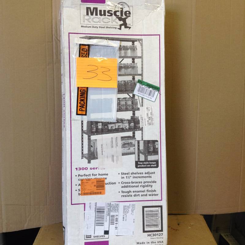 lot 33 image: Muscle Rack 30W x 12D x 60H 7-Shelf Steel Shelving, Grey open box never used