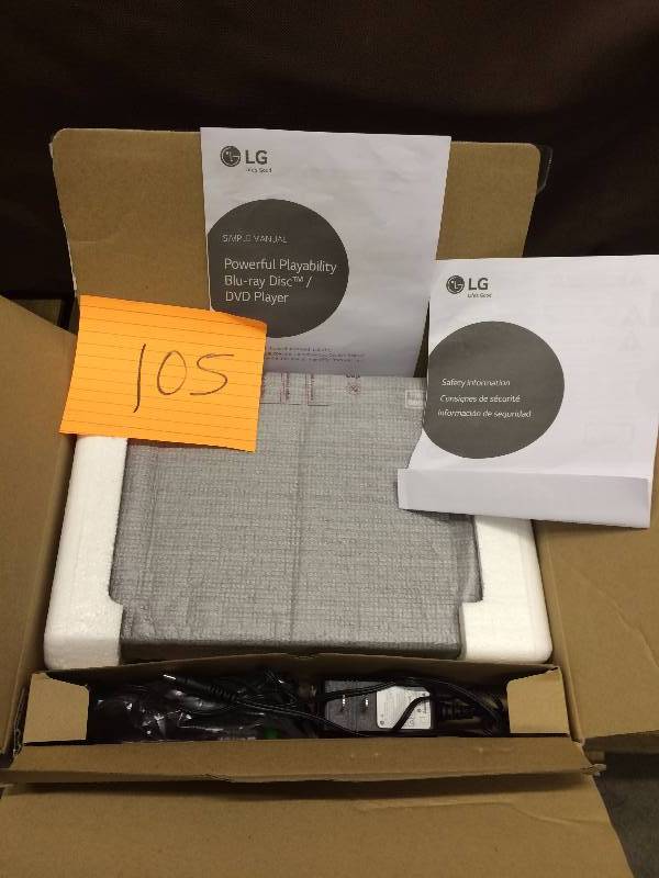 lot 105 image: LG Blue Ray and DVD Player - open box in like new condition