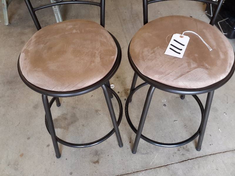 lot 111 image: 2, metal and upholstered swivel bar stools.. 24in h