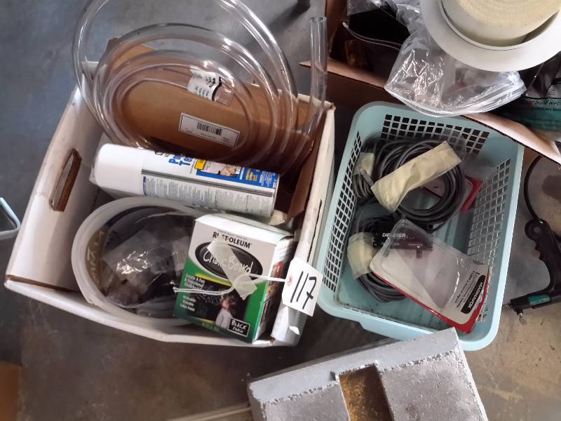 lot 117 image: Misc. Electrical, Plumbing, Wire as shown.  2, Cement pier feet.. 1000 ft roll of POLYSTRAND, High Tensil Steel Wire