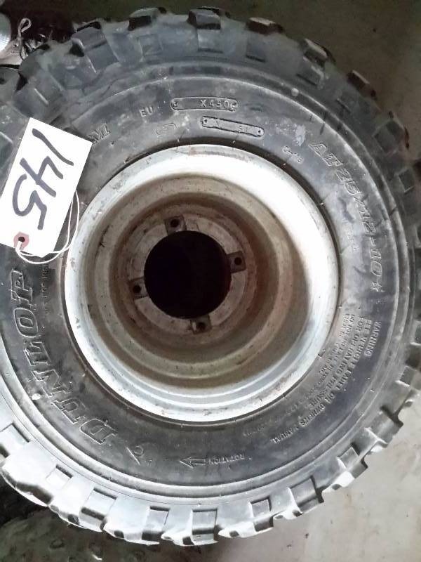 lot 145 image: 4 Wheeler Tire set.. 2, DUNLOP AT25x12-10  2 Dunlop 21 x 7.00-10