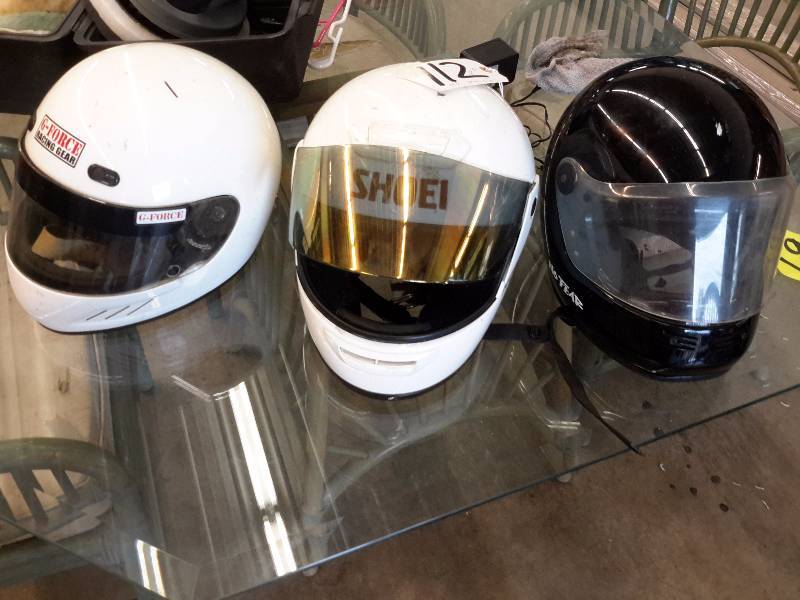 lot 112 image: 3, Helmets as shown.. Small, X Tra Small, Medium Sizes