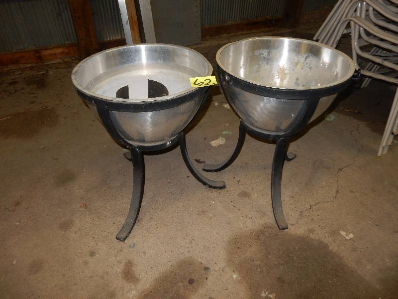 lot 98B image: 2, 20 in diameter aluminum vessels and stand