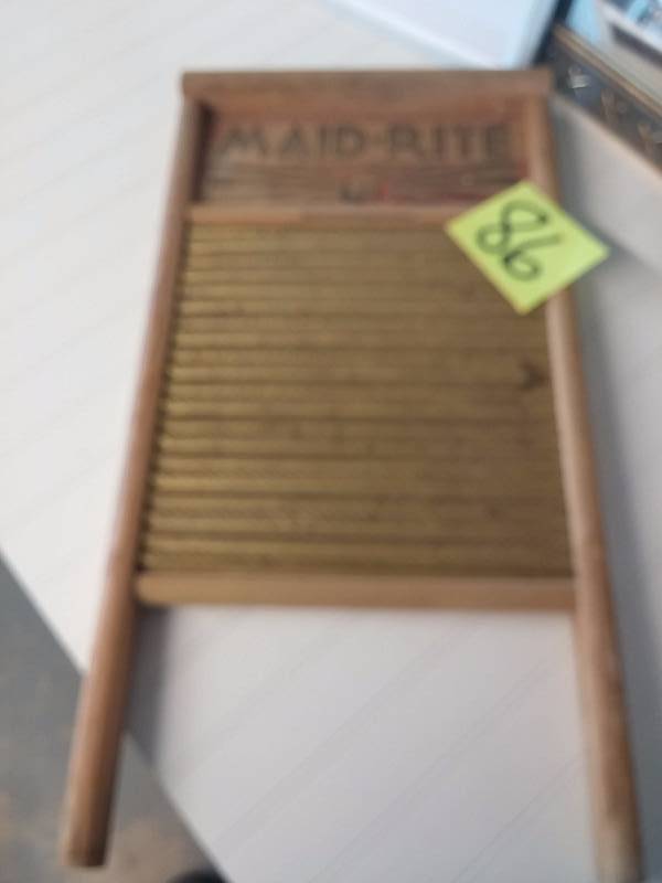 lot 86 image: Misc. Frames and clothes washboard. Whiteboard