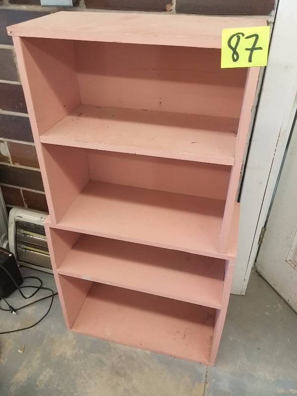 lot 87 image: Solid wood 2  tier shelf.. 26, 23 12 in x 12 x 50 in.. Very solid