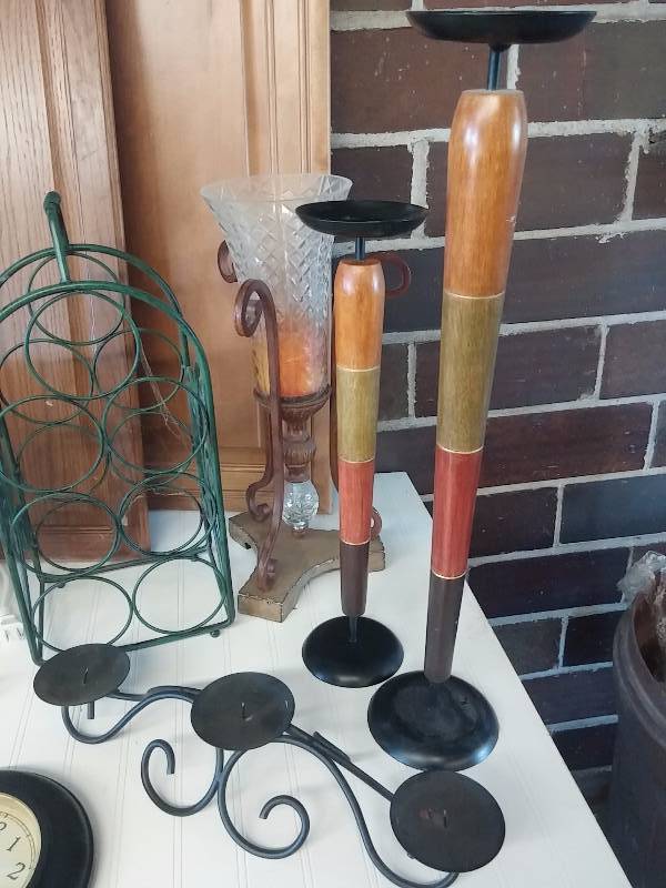 lot 90 image: Misc. Candle stands, hanging lamp other items as pictured