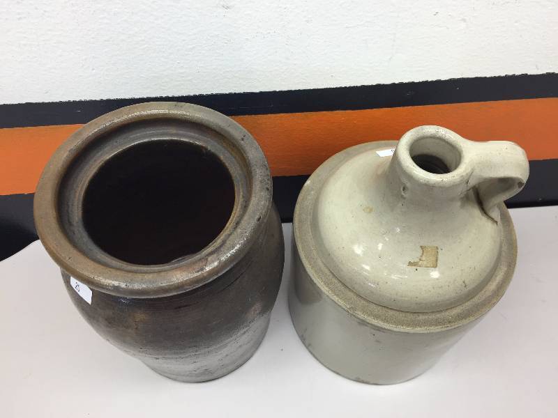 lot 20 image: LIQUOR JUG AND POTTERY