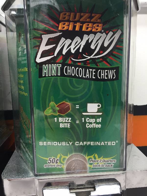 lot 23 image: VENDING MACHINE-BUZZ BITES ENERGY MINT CHOCOLATE CHEWS VENDING MACHINES